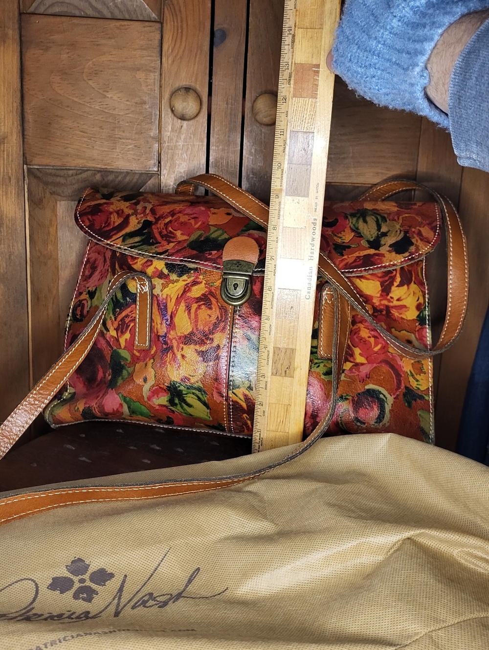 Patricia Nash Orange Red Floral Leather Shoulder Bag - Picture 15 of 17